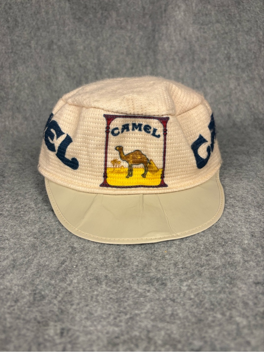 Vintage Camel Cigarettes Padded Quilted Logo Hat Cream